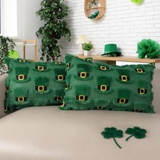 St Patricks Day Throw Pillow Covers 12x20, Leprechaun Hat Green Hat Soft Plus...