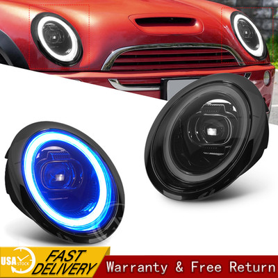 LED Headlights For 2002 2008 Mini Coopers R50 R52 R53 w/ Blue Startup Animation