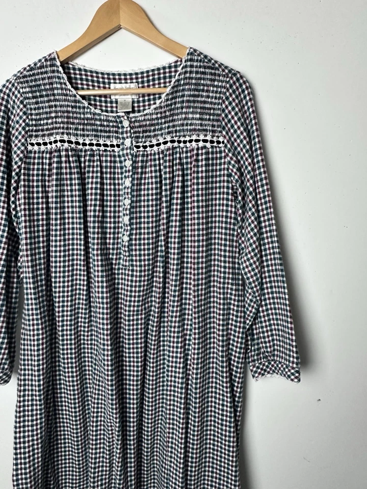 De Colección Camisón Franela Amanda Stewart Cuadros Rojo Verde Maxi Cottagecore Granny M Foto 3 de 4