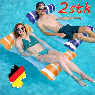 Luftmatratze Pool Wasserhängematte 2er Set 4-in-1 Badesessel Schwimmbett Schwimm