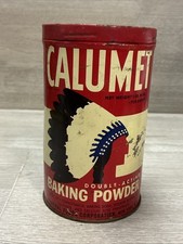 Calumet Baking Powder Tin (1 LB 9OZ ) w/Red Lid VINTAGE 1950’s General Foods