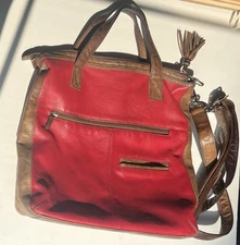 ILI Whipstitched Red Leather Purse Bag New York Genuine Leather