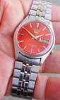 Seiko 5 Watch Automatic Vintage Red dial day date 7009 @ Japan