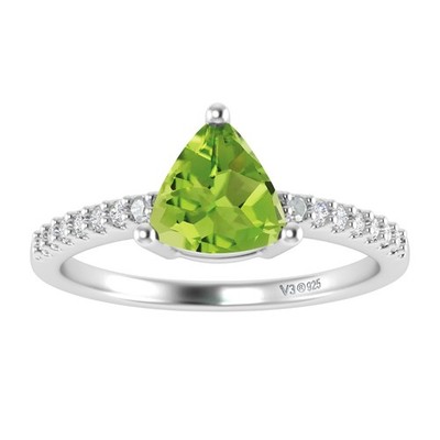1 kt Trillion Cut natürlicher Peridot 14 kt Weißgold plattiert 925 Verlobungsring 7 8