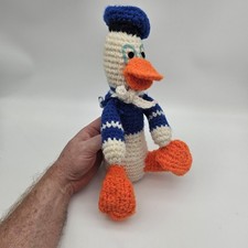 VTG Handmade Crochet Donald Duck Plush Doll Amigurumi Blue Sailor Stuffed Toy
