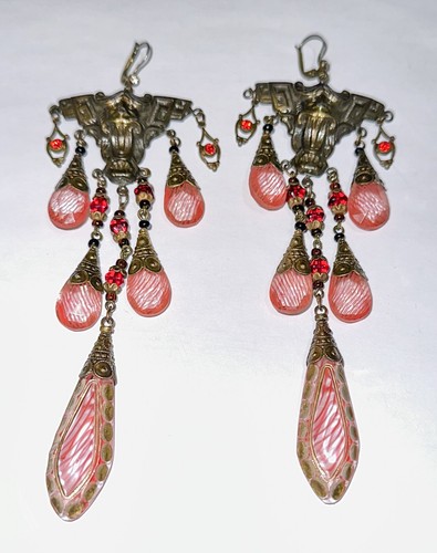 Wunderschöne große Statement Vintage tschechisches Glas Jugendstil Kronleuchter Ohrringe - Bild 5 von 6