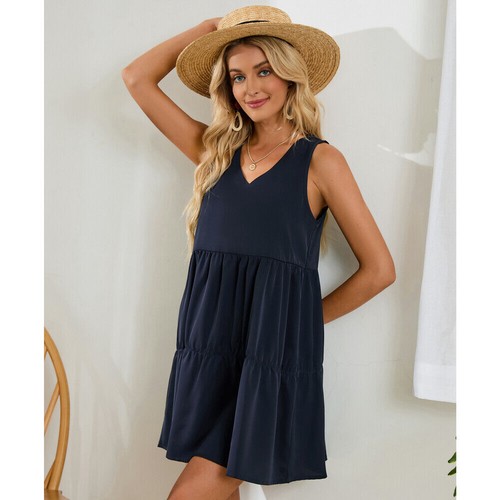 Women's Summer Solid Color Sleeveless Dress Casual Loose Flowy Swing Shift Dress - 第 7/17 張圖片