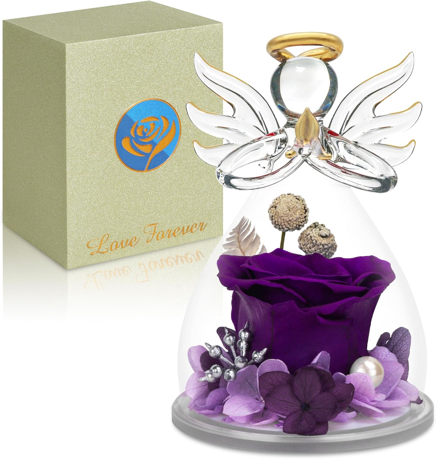 Christmas Rose Gifts for Women,Preserved Flower Rose Gifts in Glass Angel Figuri