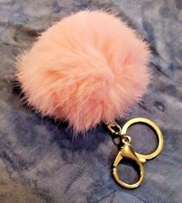 Light Pink Faux Fur Pom Gold Purse Clip Keychain G - NEW