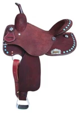 Barrel Style Saddle Rough Out with Turquoise Buckstitch Trim FQHB 15" 16" NEW