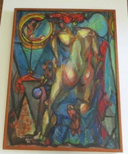 MID CENTURY OIL PAINTING ABSTRACT EXPRESSIONISM MODERNISM CUBISM Woman ANTIQUE