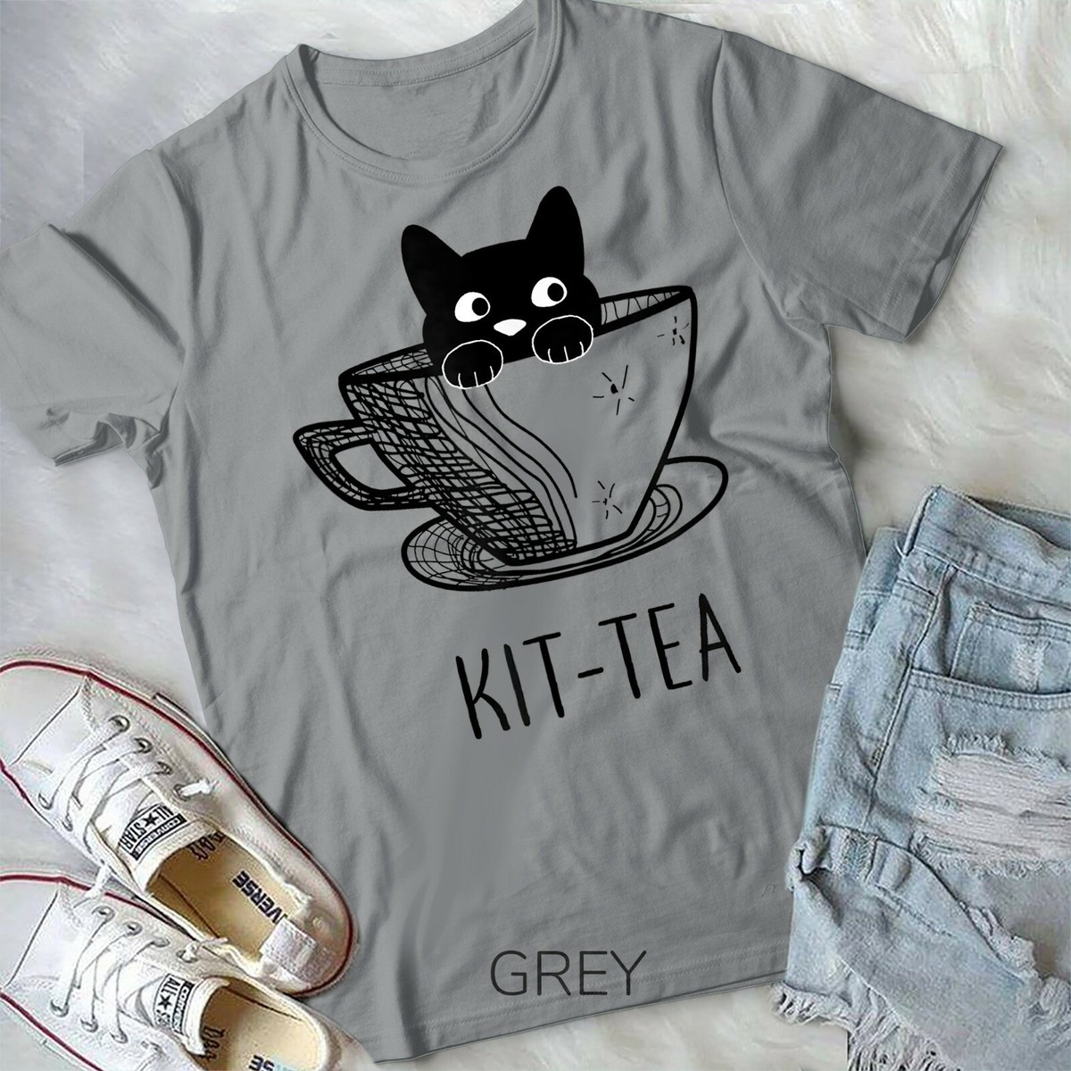Cat Shirts: Kit-Tea Funny Cat Lover Gift, Cute Black Cat T-Shirt Cat Shirts: Kit-Tea Funny Cat Lover Gift, Cute Black Cat T-Shirt