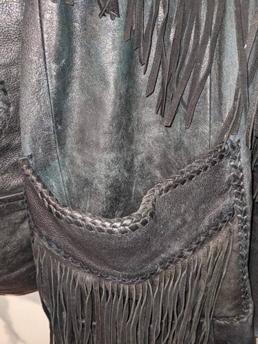 Vintage Native American Tribal Black Large Western Leather Vest Jacket - Picture 7 of 19