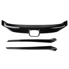 3PCS Gloss Black Front Upper Grille Cover Molding Trim For Honda Civic 2016-2018