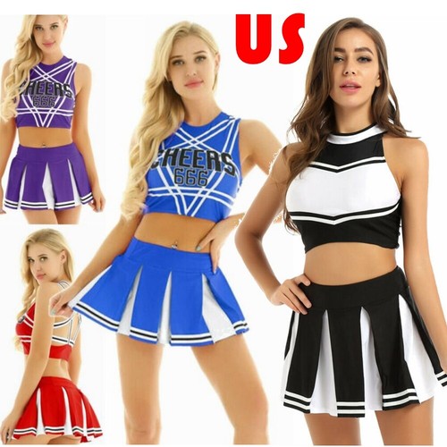 Women Cosplay Uniform Pentagram Back Sleeveless Crop Top with Mini Pleated Skirt - Picture 2 of 63