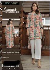 LIMELIGHT PRINTED LAWN SHIRT STICHED - WHITE Medium size