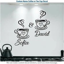 Personalized Name Coffee & Tea Cup Kitchen Stickers Wall Cafe Vinyl Decal 171