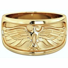 NEW Heavy Mens 925 Sterling Silver Eagle Wedding Ring - 14K Gold Tone +Gift Box