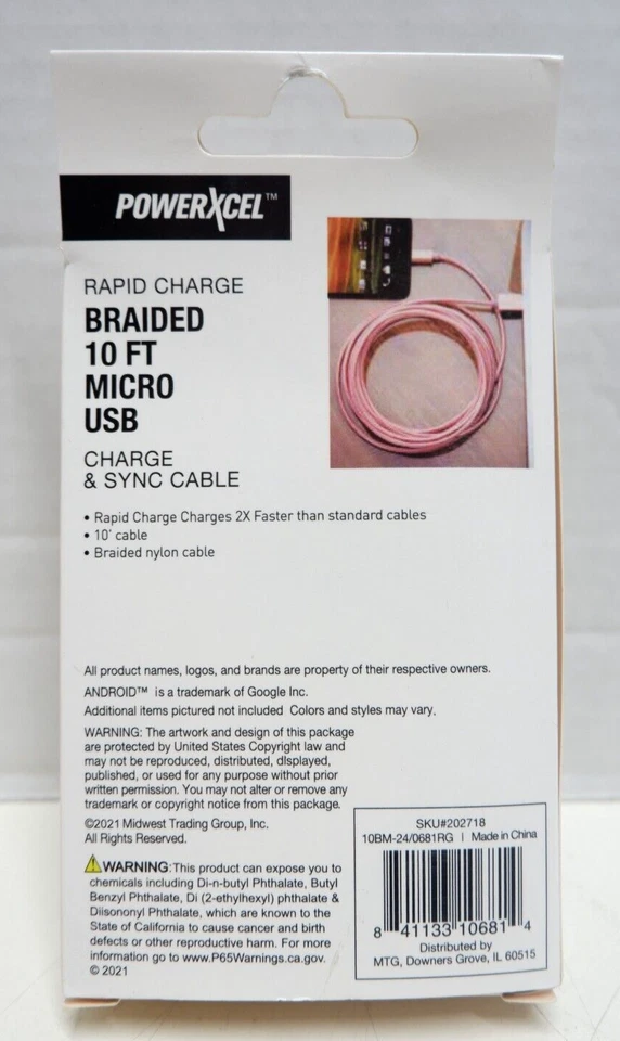 PowerXcel Rapid Charge Braided 10 FT Micro USB Charge Cable - Image 2 of 3