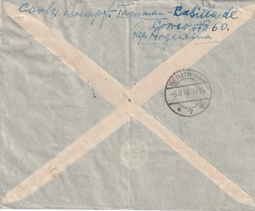 OBJECTSYOULOVE ARGENTINA 1946 COPERTINA POSTA AEREA TUCUMAN TO GERMANY 10c 50c francobolli - Foto 2 di 2