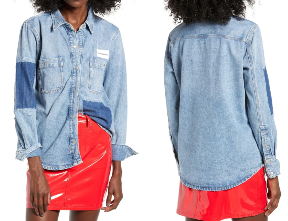 Calvin Klein Jeans Unisex Logo Patch Utility Shirt Jacket Hemd Jacke Overhemd S