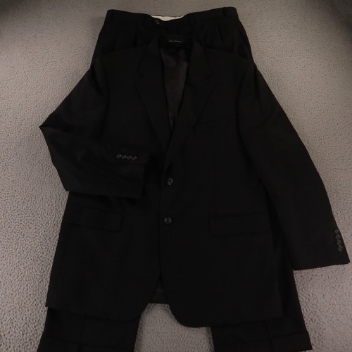 Chaps Suit L LT Black 100% Wool Worsted Twill Pleated Cuffed 44L 38x32