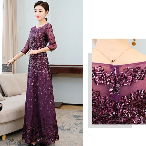 Formal Glitter Sequin Wedding Evening Party Ball Gown Floral Mesh Long Dress Fit - Picture 11 of 12