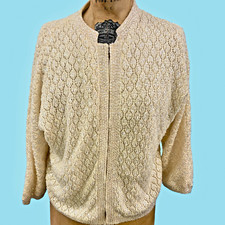 1950's Sequined White Wool  Silk Formal Evening Sweater British Crown Colony HK