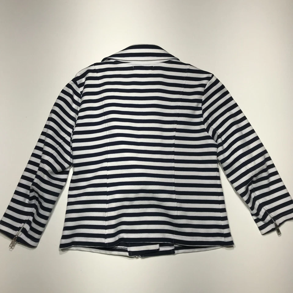 Chaqueta XXI Mujer Talla Mediana Azul Marino Blanco Rayas Cremallera Recortada Estilo Moto Foto 2 de 4