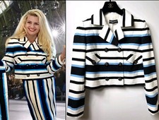 2.7K New Dolce & Gabbana 2016 White Striped Jacket 40 42 4 6 Crystal Button S M
