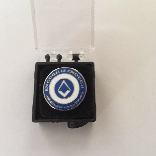 GREATLY REDUCED OFFICIAL UGLE BRANDED ENOUGH IS ENOUGH LAPEL PIN - MASONIC