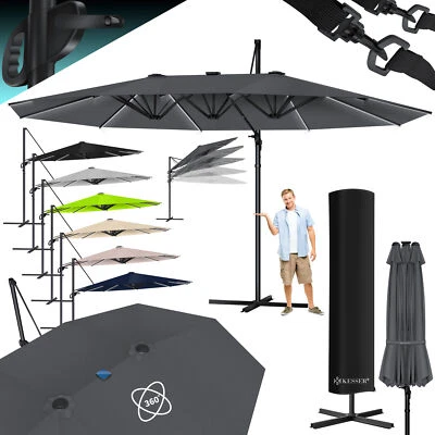 KESSER® Sonnenschirm 4,6mx2,7m Ampelschirm Doppel Kurbel Schirm 360° Drehbar LED