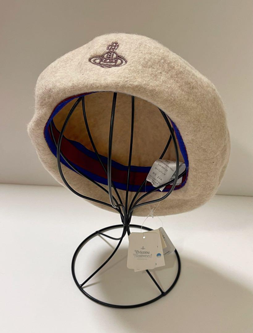 帽子 Vivienne Westwood 90s Orb Check Beret Vivienne Westwood Beret hat Cap Beige Orb Embroidery Wool