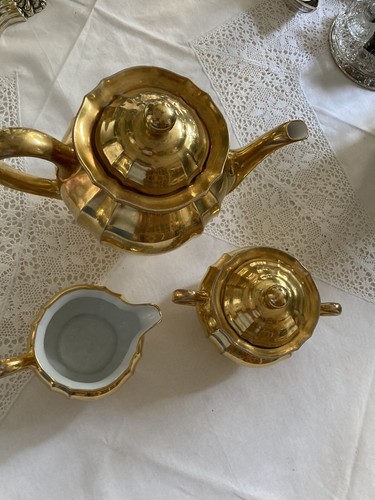Teekanne Zuckerdose & Milchkanne Fürstenberg Gold sehr seltenes Set über 1 Liter - Bild 6 von 22