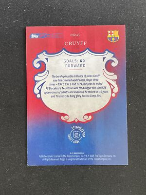 Carte De Sport TOPPS CR-6 CREAM OF THE CROP - Johan Cruyff FC Barcelone 2025 - État Near Mint (presque Neuf) - Collection Football