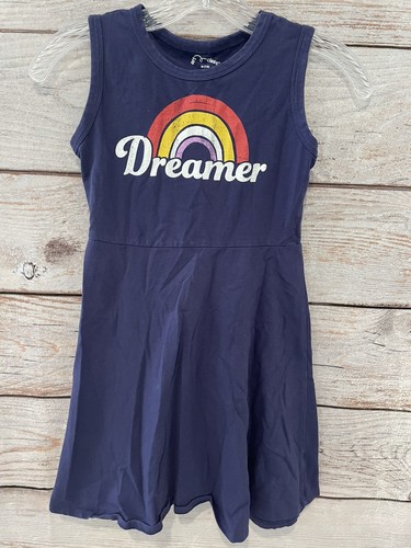 Art Class Blue Tank Dress DREAMER Rainbow STRETCH Girl's Size M (7/8) - Picture 2 of 7