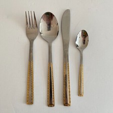 Stainless Steel Flatware Set Service for 6 Gold Plated Detail