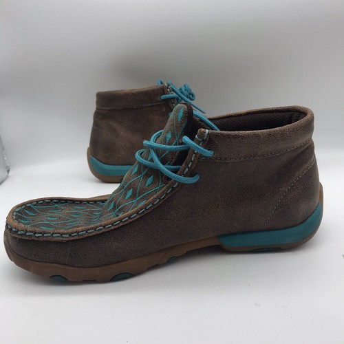 Twisted X Women's 8 M Driving Moc Brown Turquoise Diamond Chukka Boots WDM0072 - Picture 2 of 10