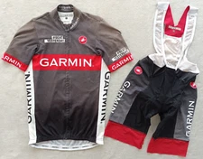 Garmin Castelli mens RARE Gray Red cycling kit set jersey + bib shorts size S-M
