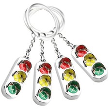  4 Pcs Creative Stainless Steel Keychain Traffic Signal Light Keyring