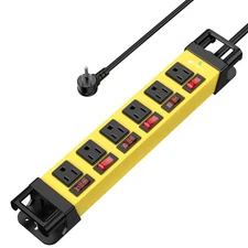 Heavy Duty Power Strip - 6 Outlet Power Strip with 6 Individual Switches Cord...
