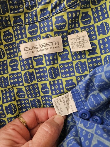 Mujer ELISABETH Liz Claiborne Talla 14 Antigua Cerámica Mosaico Campamento Camisa Mujer - Imagen 2 de 4