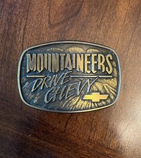 Mountaineers Drive Chevy Solid Brass Belt Buckle W/Bowtie Chevrolet Made By USA