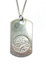 Vintage St Christopher Sterling Silver Dog Tag Pendant Necklace 9.6 grams