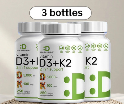 3 BOTTLES DEAL SUPPLEMENT Vitamin D3 K2 5000IU Softgel, 2-1 Complex, 250 Count