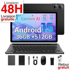 Tablette Tactile 11 Pouces Android 15, 36 Go RAM 512 Go, 4G LTE, Clavier Souris