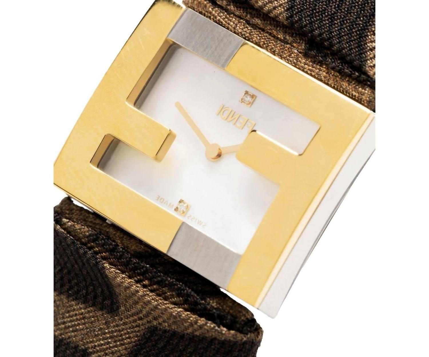 Fendi Women's Fendimania Baguette Pearl Dial Monogram Satin Watch Size One Size thumbnail 3