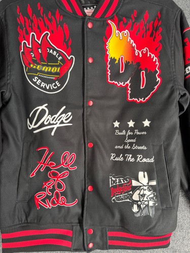 Reason x Dodge Jacket Demon SRT Men Large Black Bomber Lined Varsity Racing - Picture 2 of 17