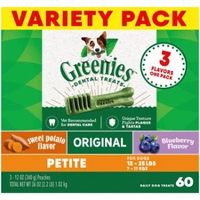 Greenies Natural Dental Care Dog Treats Petite Size,36Oz. Variety Pack,3 Flavors