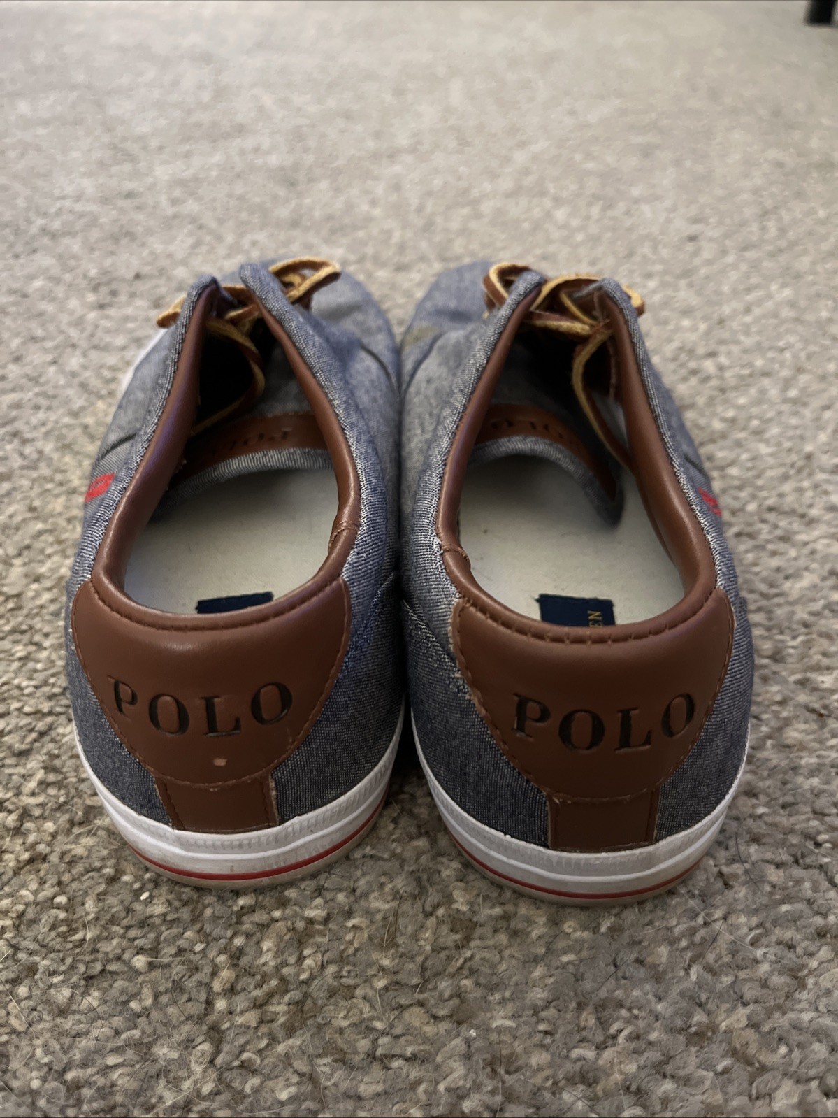 Polo Ralph Lauren Vaughn scarpe uomo taglia 11 D blu chambray pelle pony sneaker